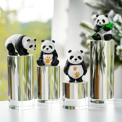 ZEERSHEE 4-Pack Clear Glass Cylinder Display Risers Crystal Blocks Display Stand for Collectibles Art Craft Transparent Solid Bases for Jewelry Cosmetic Crafts Closet Show(4''/3.2''/2.4''/1.6'')