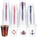 Qinyoung 100 Pcs Nautical Disposable Plastic Cups 12 oz Anchor Theme Blue Clear Party Cups Cold Beverage Drinking Container for Nautical Ocean Theme Birthday Party Supplies - style: Nautical