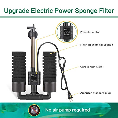 AQQA Aquarium Electric Power Sponge Filter,3W/5W Silence Submersible Foam Filter,Sponges Bio Ceramic Media Balls Double Filter for Saltwater Freshwater Fish Tank (S) - size: S (3W for 10-40 gallon）