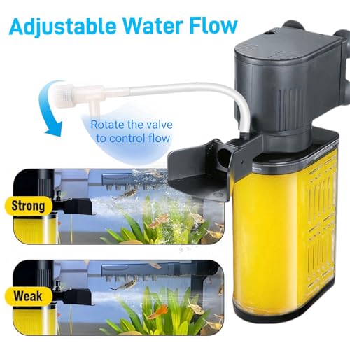 Aquarium Filter for 20-50 Gallons, Ultra-Quiet Fish Tank Filters Biochemical Filtration 200GPH Powerful Pump Submersible Sponge Filter for Large Fish & Turtle Tanks Water Clear Air Supply (13W)