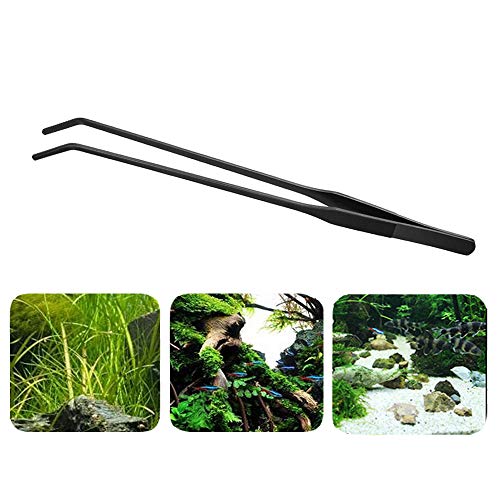 15 inch Black Curved Aquarium Tweezers Stainless Steel Curved Tweezer with Carbonation Protection Coating Against Rust Long Reptiles Feeding Tongs for Aquatic Plants Lizards Spider Snakes