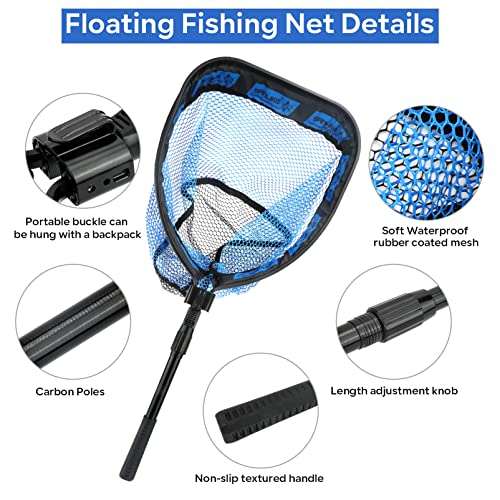 SANLIKE Collapsible Telescopic Floating Fishing Net forFreshwater Saltwater - color: Blue, size: S-carbon fiber pole