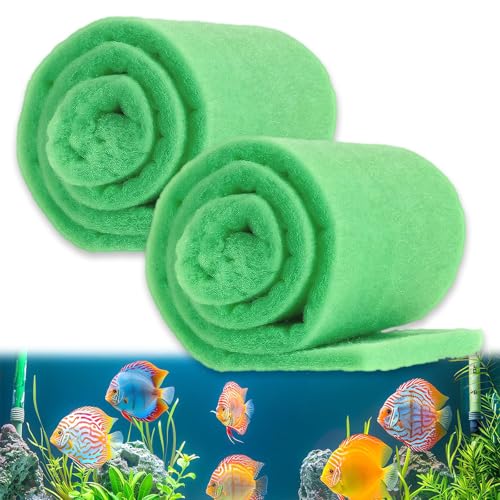 2PCS Aquarium Filter Floss for Fish Tank Filters-aquarium filter media-Aquarium Filter Pad-Media Roll for Crystal Clear Water,1" Thick (12 in Wide, 78 in Long) 6.6ft per Roll Total 13.2ft(green)