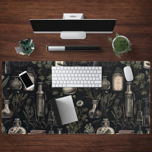 Black Aesthetic Desk Mat - Vintage Large Gaming Flower Mouse Pad XXL Plant Wildflower Mousepad Extended Laptop Computer Keyboard Mat for Women Girl Office Decor 31.5x15.8 in - color: Dark Plants