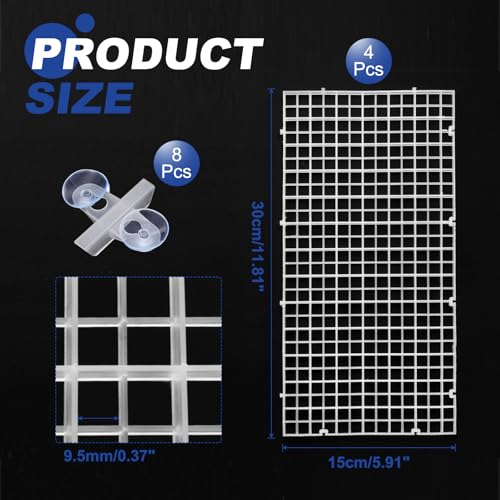 uxcell 4Pcs Aquarium Fish Tank Divider, 12x6 Inch Plastic Egg Crate Light Diffuser Grid Filter Bottom Partition Separator with Sucker Clips and Suction Cups for Aquarium, Clear