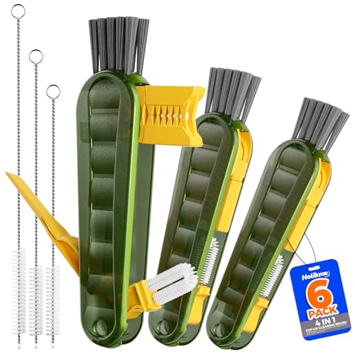 6 Pack Holikme 4 in 1 Cup Lid Cleaning Brush Set with 3 Straws, Multifunctional Bottle Brush, Silicone Cup Lid Gap Cleaner, Durable Bristle Crevice Cleaning Brush, Olive - color: Olive