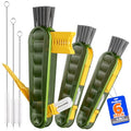 6 Pack Holikme 4 in 1 Cup Lid Cleaning Brush Set with 3 Straws, Multifunctional Bottle Brush, Silicone Cup Lid Gap Cleaner, Durable Bristle Crevice Cleaning Brush, Olive - color: Olive