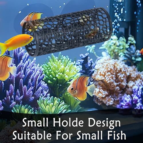 Betta Fish Tunnel Tank Accessories Safe Hollow Hammock Cave Aquarium Fish Toy Decor Hideout Tube Shelter with Suction Cups for Small Fish Shrimp Reptile Guppies Habitat (Black) - color: Black