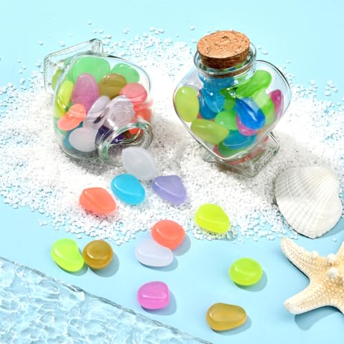 1 Box 100Pcs Multicolor Glow Rocks Fish Tank Decor Glowing Resin Pebbles Luminous Aquarium Gravel Stones Garden Decor Accessories for Driveway Walkway Outdoor Pot Bonsai Landscaping Display - color: Mixed Color