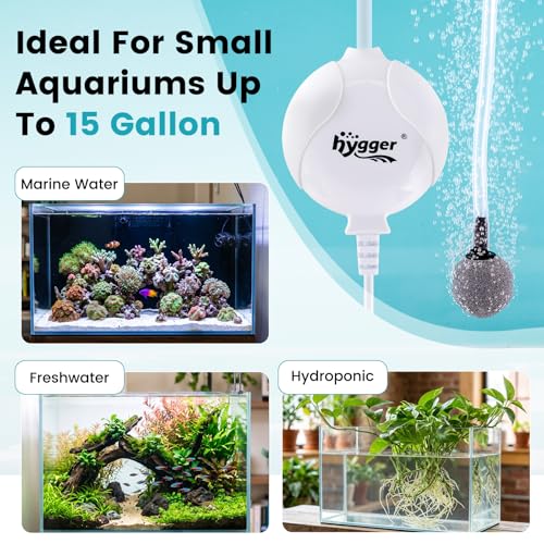 hygger Quiet Aquarium Air Pump 1.5 Watt Energy Saving Mini Oxygen Pump for 1-15 Gallon Fish Tank with Accessories White - color: White
