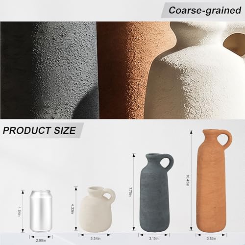 Ceramic Vase Set, 3Pcs Flower Vases for Modern Boho Farmhouse Decor, Decorative Vases for Pampas Grass & Dried Flowers, Distressed Finish - color: E
