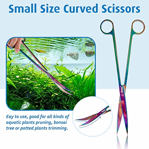 hygger 6-in-1 Long Aquarium Aquascaping Tools Kit, Color Stainless Steel Premium Aquatic Plant Tweezers Scissors Spatula Kit Comes with 1 Tool Holder and 1 Cleaning Cloth, for Fish Tank Starters - color: Multi-colored