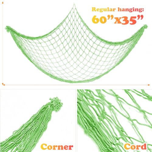2 Pack Fish Net Decorations for Party,Natural Cotton Hawaiian Party Fishing Net Decorative, Nautical Themed Cotton Fishnet Under The Sea Pirate Ocean Beach Decor - color: 2pack-green