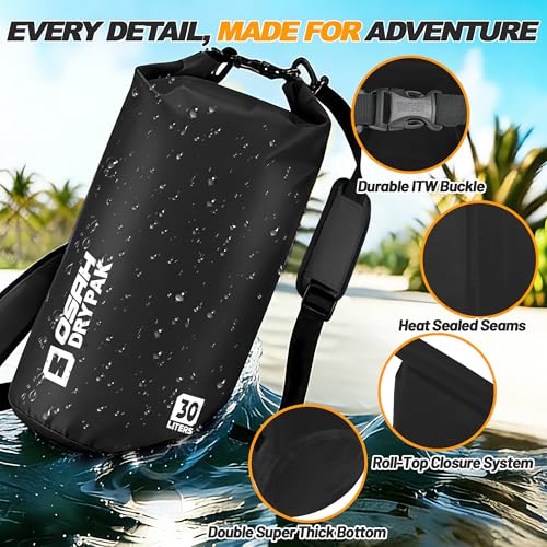 Waterproof Dry Bag, 5L/10L/20L/30L/40L Roll Top Lightweight Storage Backpack with Phone Case for Women & Men, Floating Waterproof Sack for Travel, Swimming, Kayaking, Paddle Board, Camping & Beach - color: BLACK, size: 40L