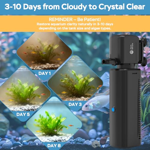 AquaMiracle Fish Tank Filter with Timer & Filter Sponge, 130GPH U - V Aquarium Filter with Aeration & Rainfall Modes, Effective Turtle Filter for Green Water Control (10-30 Gal Tank)