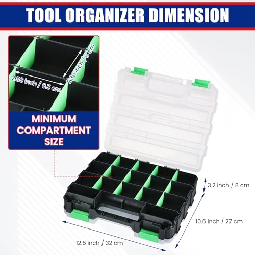 NYXOVA Small Parts Organizer, Hardware Organizer Box, 2 Pack Double Side 34 Compartments Hardware Organizers with Removable Plastic Dividers for Screws Nuts Nails Bolts (Green) - color: Green