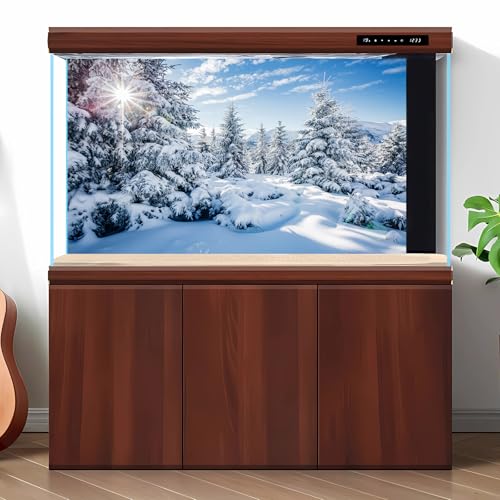 Winter Scenery Aquarium Background Majestic Snowy Spruces Fish Tank Background Snow Covered Frosty Wintry Natural Landscape Terrarium Backgrounds Winter View Reptile Tanl Backgrounds 48x24in - color: Sunny Blue, size: 48(W)x24(H)inches/ 120(W)*60cm(H)