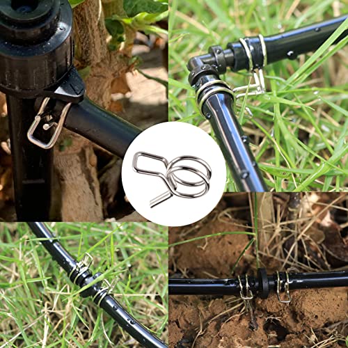 1/4" Irrigation Hose Clamps, 100 Double Line Hose Pipe Spring Clamps, Drip Irrigation Kit Connector Leak Solution
