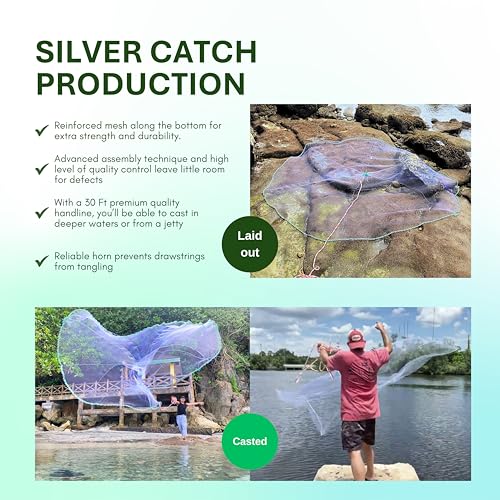 Cast Nets 4.5ft-10ft Radius|3/8",1/2",1" Mesh for Fishing with Chain Bottom, Salt Water Casting Fishing Net Gear, Easy Throw Nets Fishing Bait - Elite Series - size: 8' Radius | 2" Mesh