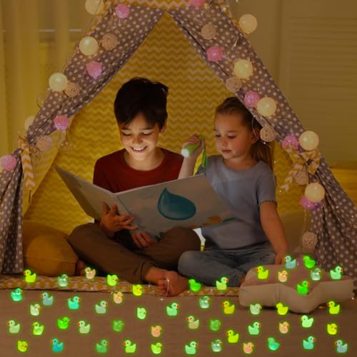 GWAHSA 240pcs Luminous Mini Resin Ducks, Tiny Animals Bulk Glow in The Dark Small Plastic Miniature Ducks Figures for Dollhouse Decor Micro Garden Home Landscape Aquarium Craft Gifts Party Favors Toys - style: Luminous Ducks