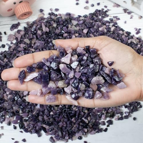 Crocon 1 LB Crushed Lepidolite Chips Bulk Stones 2000+ Carats Natural Quartz Pieces Irregular Shape Gemstones for House Warming Gifts New Home and Chakra Healing Crystals Home D�cor Gifts for Women - color: Lepidolite, size: 1 Pound