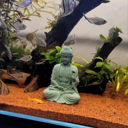 livelyfish Meditating Buddha Statue Natural Sandstone Buda Sculptures for Fish Tank Aquarium Decorations Home Zen Garden Bonsai Ornament Decor, Gifts (Fearless-Small) - size: B-Small
