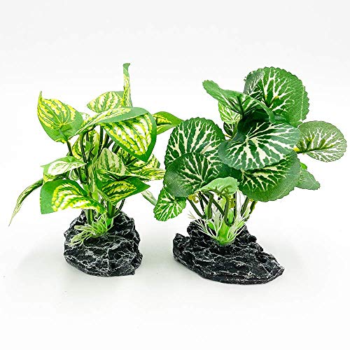 Aquarium Plants Betta Fish Tank Decorations 4inch/2pcs Soft Silk Artificial Plant Goldfish Waterscape Fish Hides Snake Tank/Reptiles Plants(A-2pcs Set/Green)