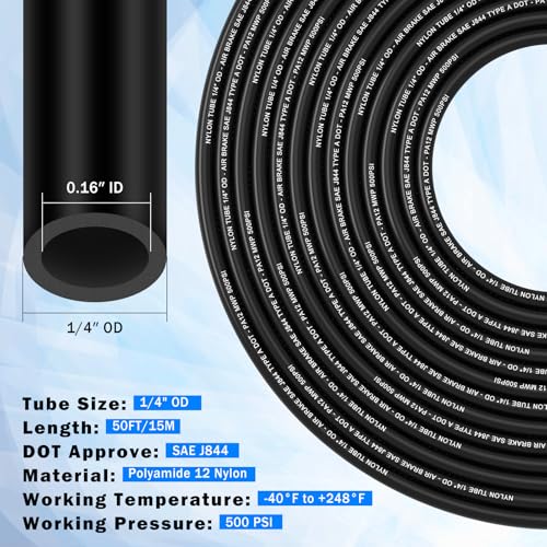 1/4" DOT Air Line with 24 Pcs Quick Connect Air Fittings Kit 50FT 1/4 DOT Air Lines with Push Lock Air Line Fittings Pneumatic Push to Connect Air Hose Fittings - size: 25 PCS-50FT 1/4