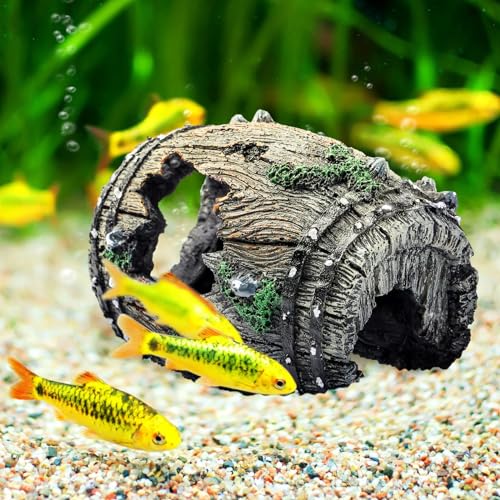 Wenqik 4 Pcs Fish Tank Decorations Broken Barrel Betta Hideout Cave Ornaments Aquarium Decorations Cave Large Fish Tank Ornaments for Small Shrimp Hide Pond(Classic)