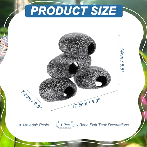 Aquarium Decorations Rocks, 6.9x2.8x5.5 Inch Betta Hide Resin Realistic Fish Tank Ornaments, (Grey), Intended for Small Fish/Shrimp/Guppy - size: 6.9x2.8x5.5 Inch