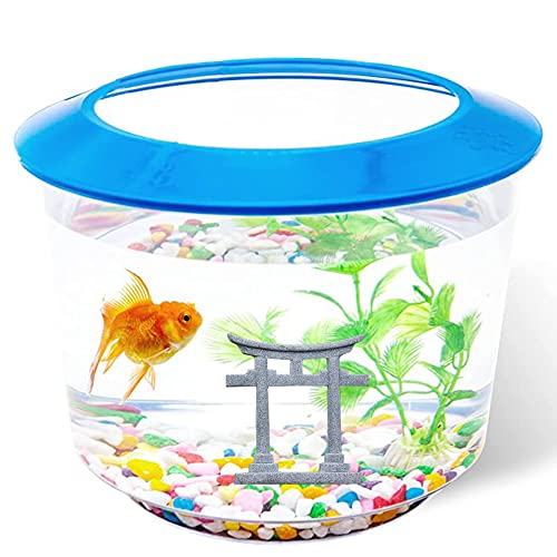 livelyfish Japanese Shinto Torii Gate Fish Tank Decorations Asian Aquarium Statue Decor Japan Shrine Oriental Pagoda Bridge Sandstone Ornament Betta Fish Decorations for Tanks, Grey, S - size: Small-1