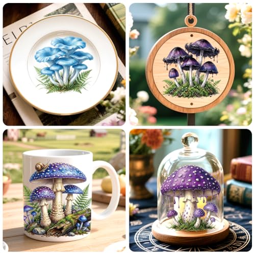 Peacoblue 18 Sheets Rub on Transfers for Crafts, Mushrooms and Poisonous Mushrooms 3.6"x3.9" UV DTF Cup Wraps Waterproof Cold Transfers Stickers for Wood Glass Metal Cup Tumblers Mirrors Home Decor - style: Mushrooms and Poisonous Mushrooms