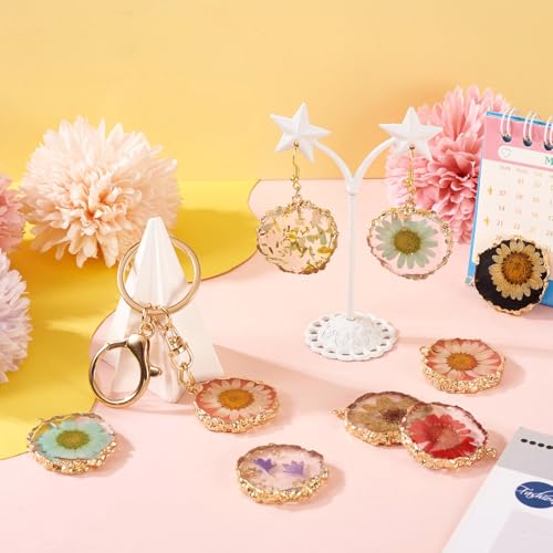 Transparent Flower Resin Charms Round Gold Edge Dried Floral Pendants Flat Round Clear Gold Foil Floral Charms for Necklace Bookmark Keychain Jewelry Making - color: Flower-2