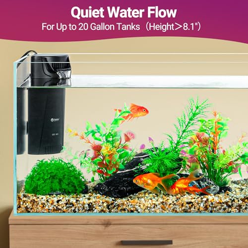 Yaubay Quiet Internal Aquarium Filter, 3-Stage Bio Filtration Low-Level Waterfall 5W Power Fish Tank Filter with Protective Grate for Up to 20 Gallon Betta Turtle Shrimp Tank, 90GPH (Filter) - style: Filter