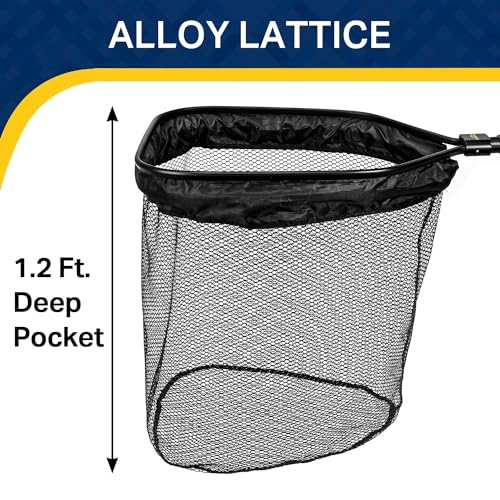 Rubber Coated Foldable Floating Fishing Net for Steelhead, Salmon, Catfish, Bass, Fly, Kayak, Easy Catch & Release with Telescopic Pole and Spring Shackle