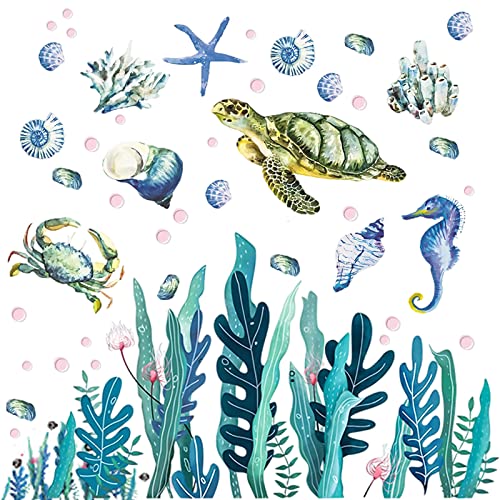 2 Sheets Under The Sea Wall Decals Sea Wall Stickers 3D Ocean Wall Stickers for Kids,Room,Bathroom,Bedroom,Nursery,Home Wall Decoration,Toilet,Kitchen