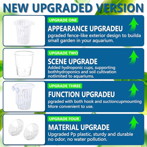 Novabright 2 Pack New Upgraded Large Aquarium Plant Holder with Hydroponic Cup 3.37 Inch Sick Hook and Suction Cup for Fish Tank Aquaponic Plant Cultivation and Aquascape Accessories Decoration(White) - color: White