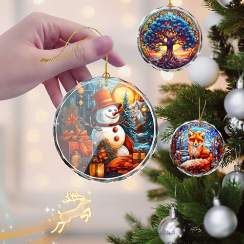 Stained Glass Snowman Ornament - Christmas Tree Decoration, Gift for Holidays - color: Snowman