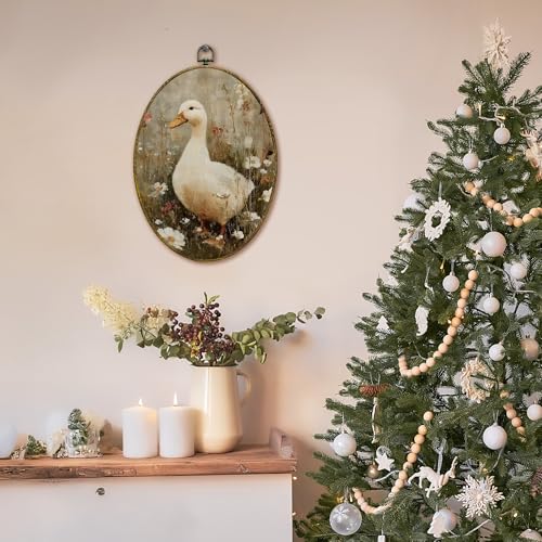 XFCICRLJ Vintage Farmhouse Duck Wall Art Decor, Rustic Country Duck Oval Canvas Prints Framed, Cottagecore Wildflower Farm Animal Wall Art Decorations for Home Bedroom Living Room Decor, 11x8.5 Inch - color: Duck02