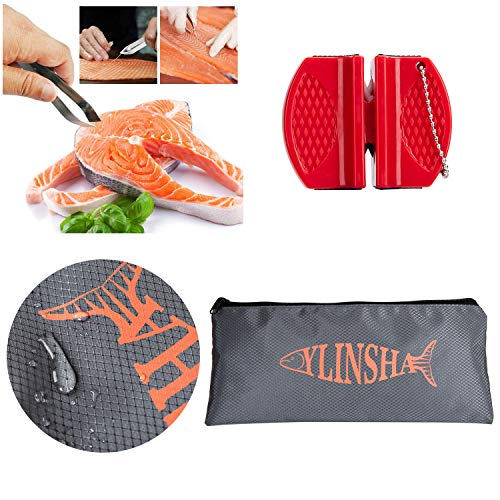 Fishing Knife, Fish Cleaning Kit 7 PC Set with Fish Knife, Fish Scale Cleaning Brush, Multi-Functional Scissors, Anti-Cutting Gloves, Fishbone Tweezers, Storage Bag