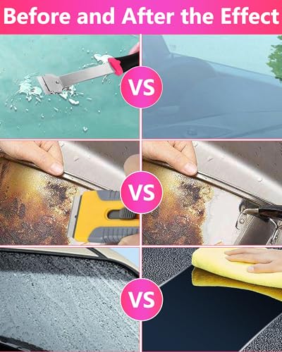 2 Pack Razor Blade Scraper with 10 Plastic and 20 Metal Blades for Removing Paint, Registration Sticker, Grease from Windshield, Glass Top Stove Cooktop Scraper(Pink) - color: Pink-yellow