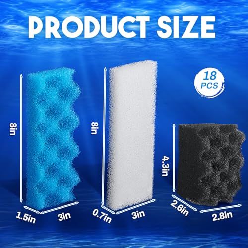 Threlaco 18 Pcs Compatible with 306/307 Bio Sponge Set Compatible with Aquarium Filters Including Blue White Black Bio Sponge for Replacement Filter Media Kit - style: 306/307