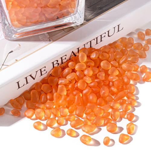 Keedolla Aquarium Rocks Betta Fish Tank Gravel, 8oz Frosted Sea Glass Marbles Gemstones for Vase Fillers, DIY Crafts and Home Decor - Orange, 6-9mm - color: Orange, size: 0.5 LB