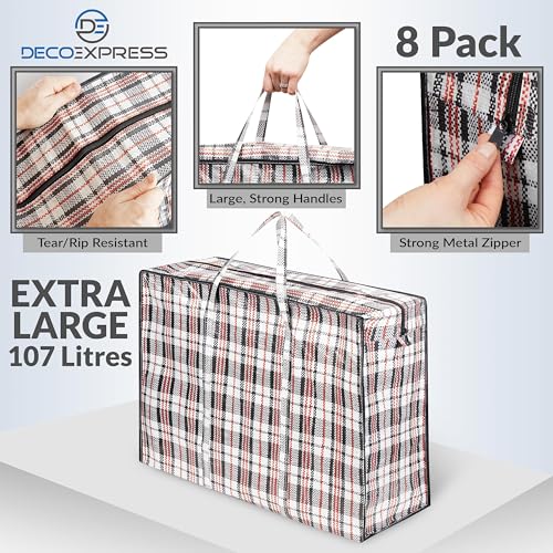 8 Pack Heavy Duty Moving Bags with Strong Zipper & Carrying Handles, 107L/ 28 gal Large Durable Clothes Storage Totes, 88 lbs Packing Moving Boxes, Closet Organizers and Storage (29.9x23.2x29.4 IN) - size: Pack of 8
