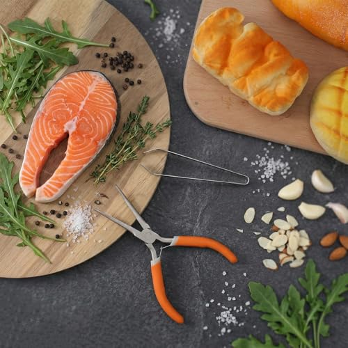 2pcs Stainless Steel Pin Bones Tweezer Fish Bone Pliers Tweezers Fish Bone Tweezers Aquarium Tweezer and Pliers Kitchen Cooking Deboning Tool Kit for Salmon Trout All Fishes