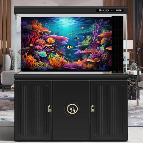 Coral Reef Aquarium Background Underwater Tropical Fish Coral Reef Aquatic Plant Fish Tank Backdrop Underwater Colorful Corals Reefs Terrarium Background Tropical Life Wallpaper Poster Decor 24x12in - color: Purple Blue, size: 24(W)x12(H)in