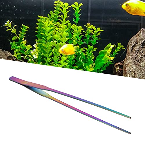 TITA-DONG 27cm Reptile Feeding Tongs, Rainbow Color Aquarium Tweezers Stainless Steel Fishbowl Long Tweezers, Aquascaping Tools for Hold Worms, Reptiles, Lizards, Bearded Dragon(27cm Straight Clip)