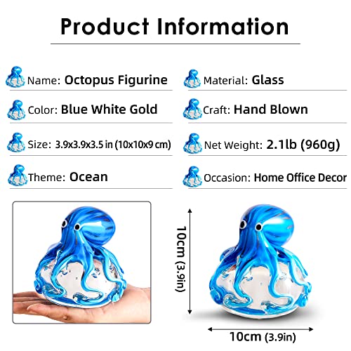 EUSTUMA Hand Blown Glass Octopus Figurine Ornament,Sea Animal Ornament for Fish Tank Aquarium,Sea Animals Collection for Birthday Gift,Glass Office Paperweight for Desk. - color: Octopus