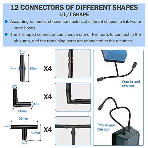 aquarium air pump accessories set-9.84/26.25/101.71 feet aquarium airline tubing hose,check valves,air stones and connectors of I,L,T shape (26.25 feet hose 8 stone 8 check valve 12 connector) - size: 26.25 feet hose 8 stone 8 check valve 12 connector
