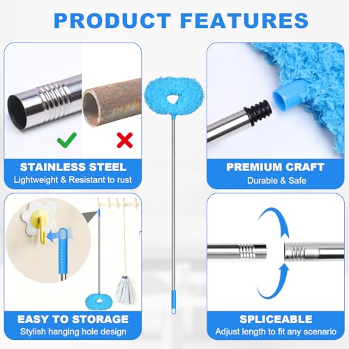 Storystore Ceiling Fan Cleaner Duster - Adjustable Duster with Extension Pole,Dusters for Cleaning Fan Blade, Walls and Cobweb (2Pcs Dusters/Blue) - color: Round&round-blue
